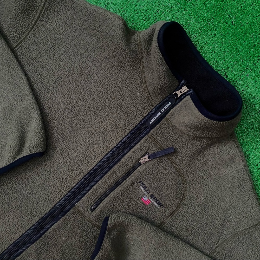 Military green polo sport zip up